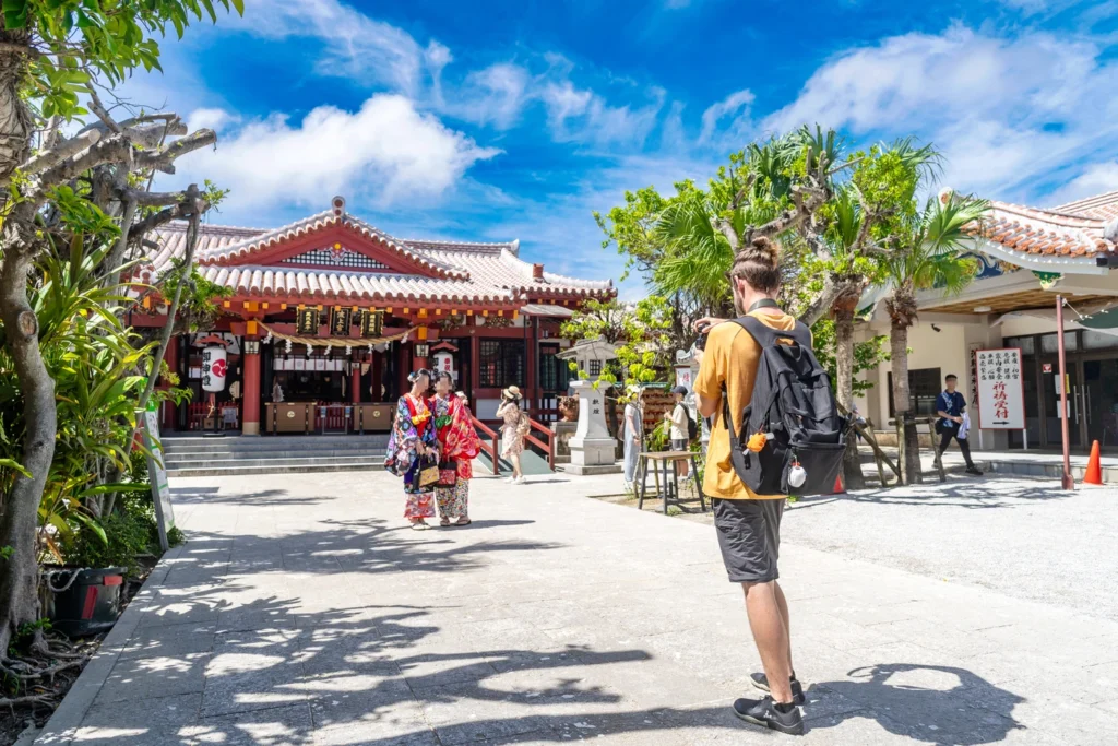 View of Naminoue Shrine and tourists on June 15, 2025, in Okinawa