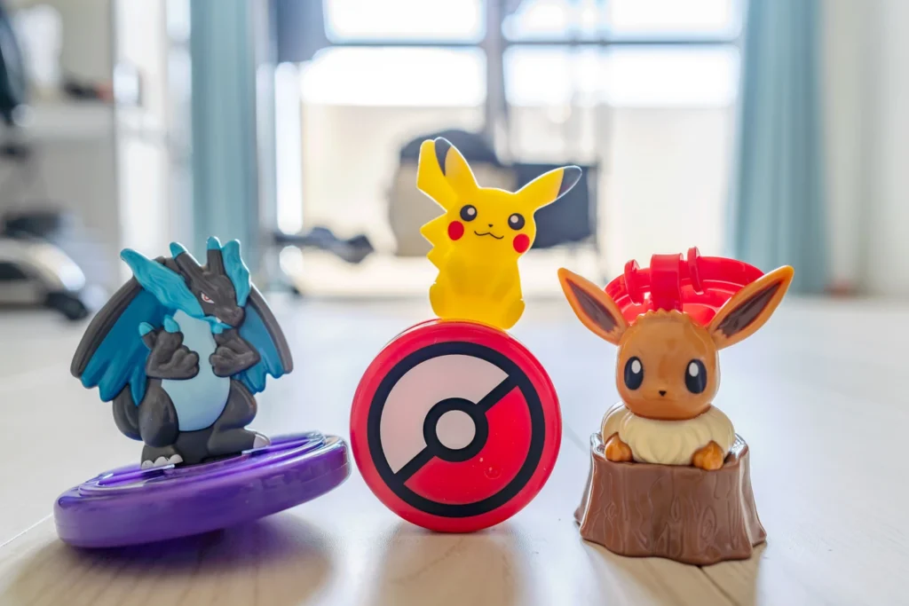 This is a photo of three Pokémon toys from the McDonald's Happy Meal in Japan. They are very cute.