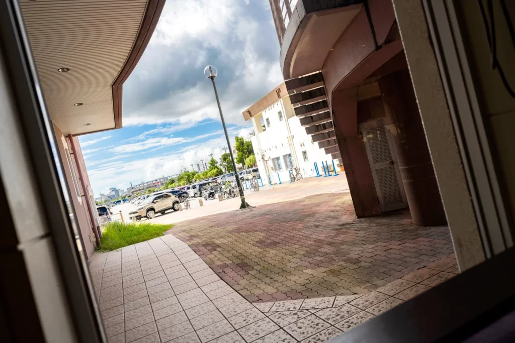 The weather in Okinawa on 23rd August 2025, a view of the public parking lot taken from Starbucks in American Village.
