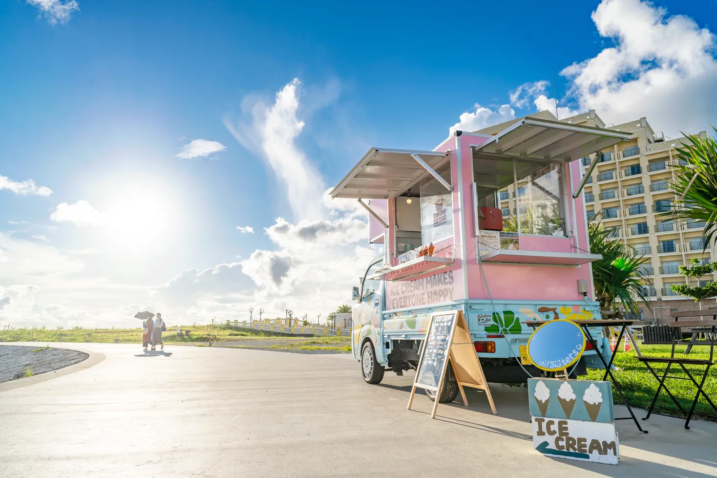 The weather in Okinawa on 25th August 2025 and the scene at the ice cream shop on Sunset Beach