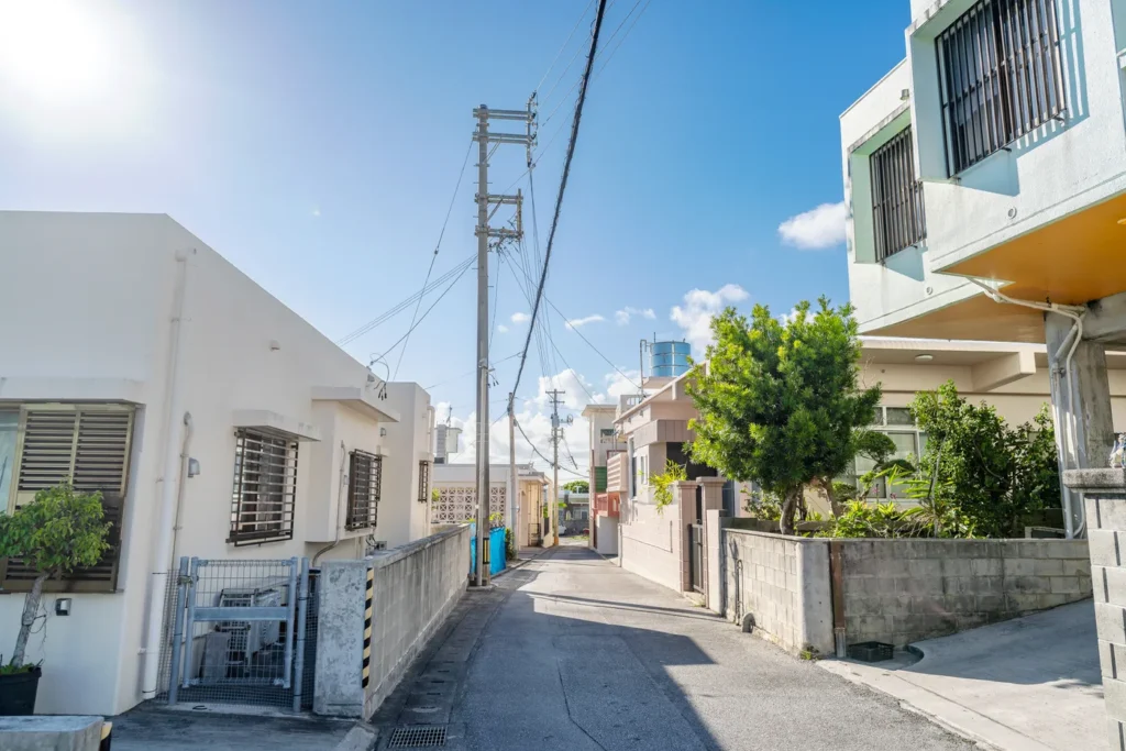 The alleyways of Ojimas Island bathed in the warm sunshine