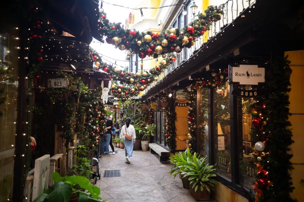 American Village with Christmas Decorations