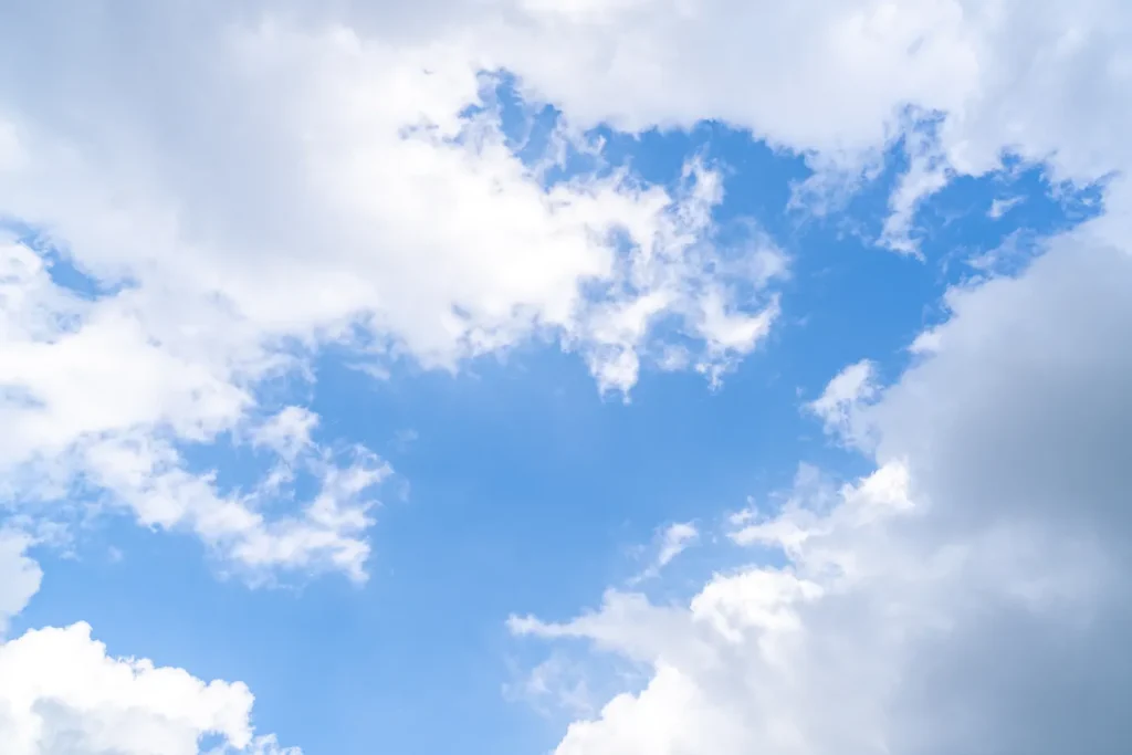 The sky was blue, and the day was hot.