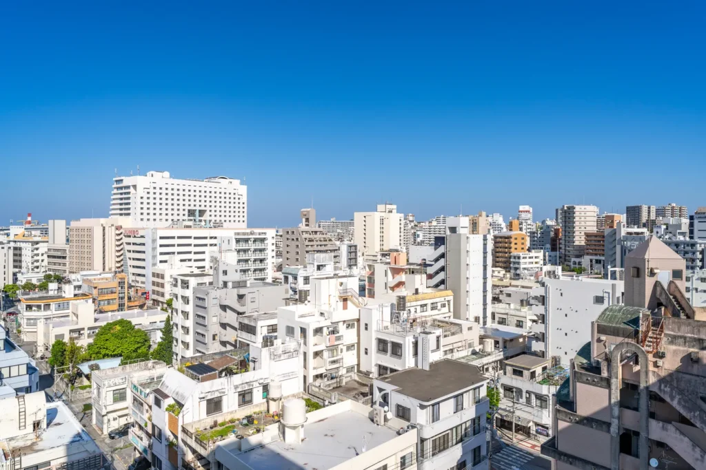 The clear, cloudless morning sky of Tomari, Okinawa